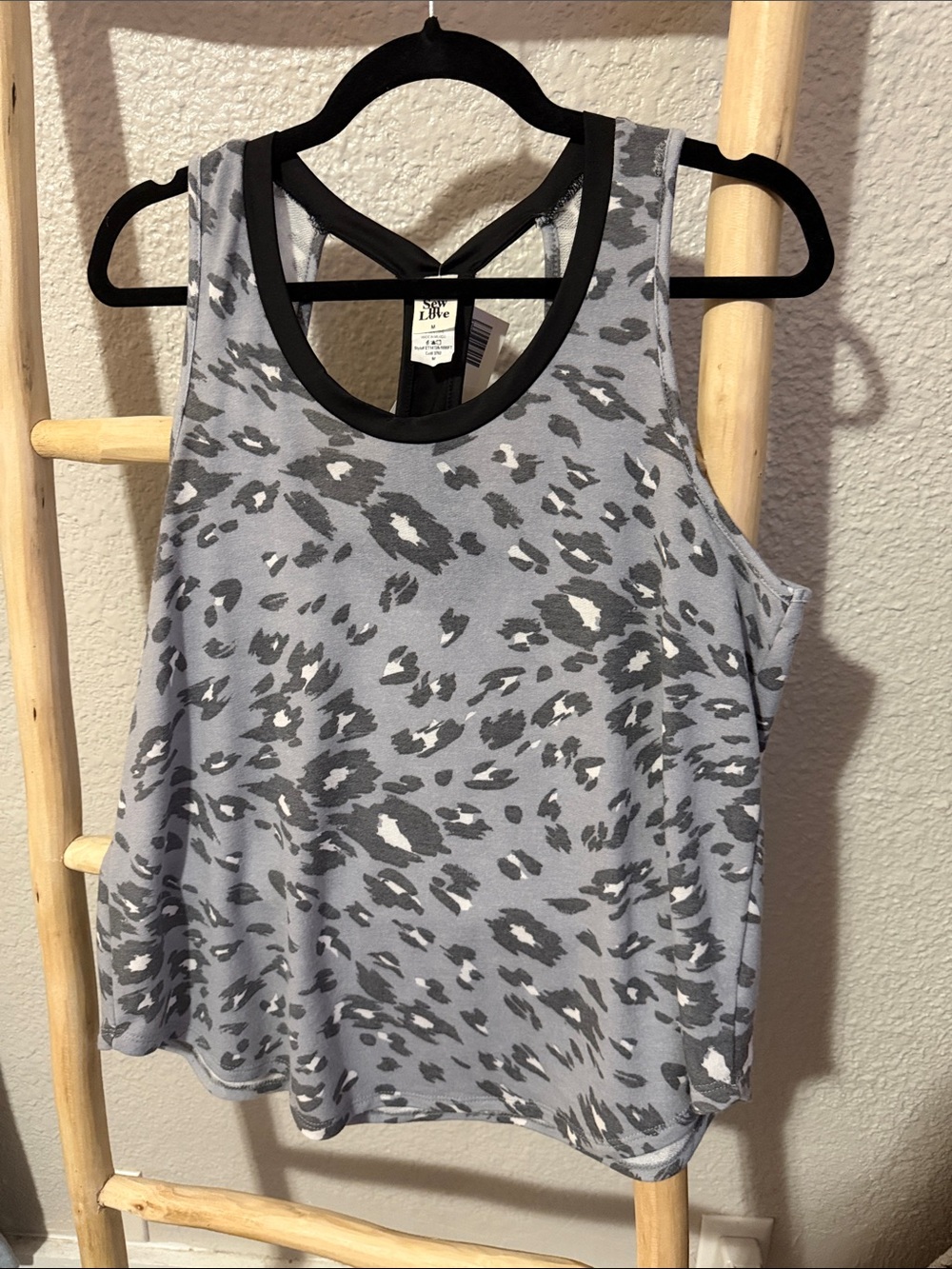 Sew In Love Gray Leopard Print Tank Top with Black Trim
